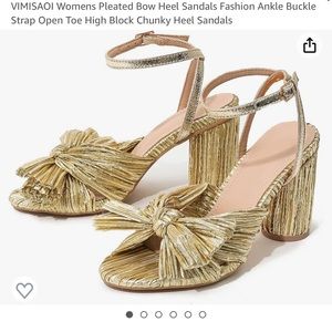 Pleated Bow Heel Sandals  Ankle  Strap Open Toe High Block Chunky Heel Sandals